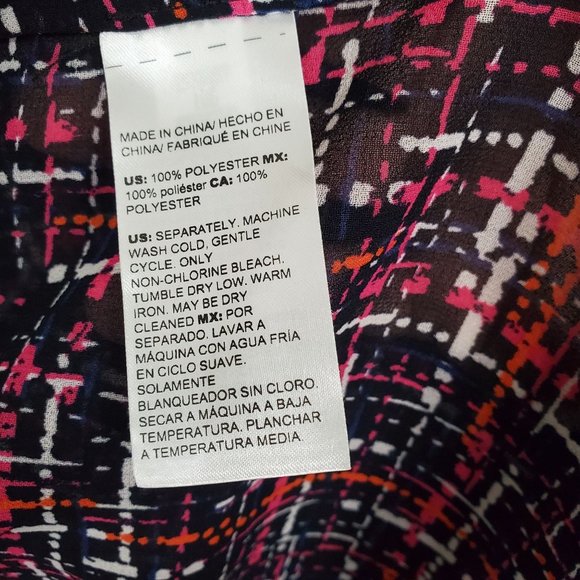 Chico's 4 Size 20/22 Blouse Chiffon Semi Sheer Tweed Print Button Up Long Sleeve - Picture 7 of 13